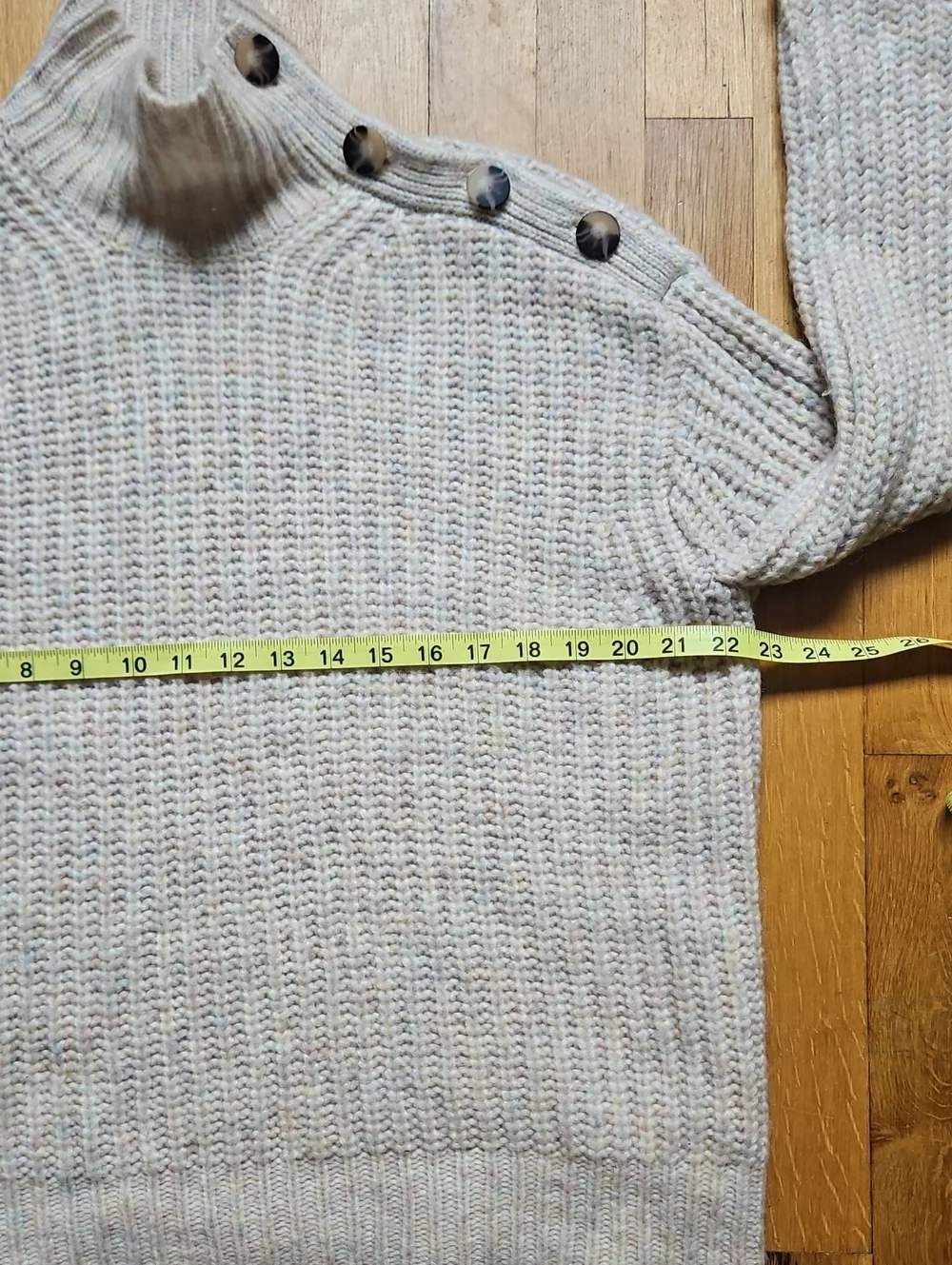 J. Crew Cream Wool Alpaca Wide Button High Neck Mottled Green And Pink Sweater